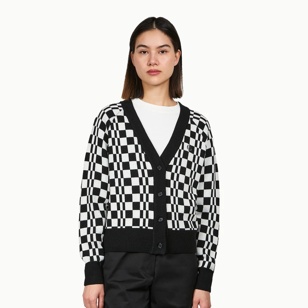 Fred Perry Black and White Checkerboard Cardigan